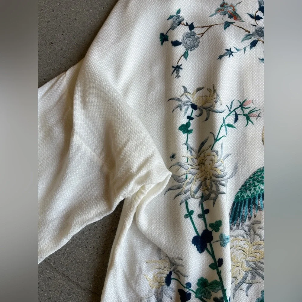JENS PIRATE BOOTY x FREE PEOPLE BOHO FLORAL PEACOCK CRANE KIMONO ANTHROPOLOGIE - Picture 4 of 9